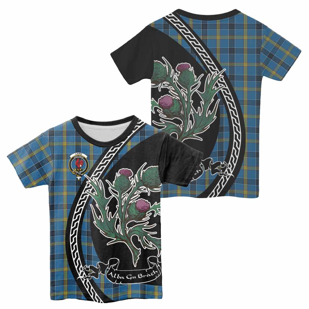Laing Family Crest Tartan Kid T-shirt Alba Thistle Inspired - Tartan Vibes Clothing