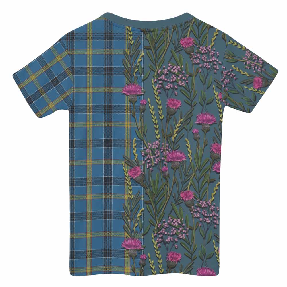 Laing Family Crest Tartan Kid T-shirt Scottish Thistle Flower Pattern Half Style - Tartan Vibes Clothing