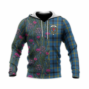 Laing Family Crest Tartan Knitted Hoodie Scottish Thistle Flower Pattern Half Style