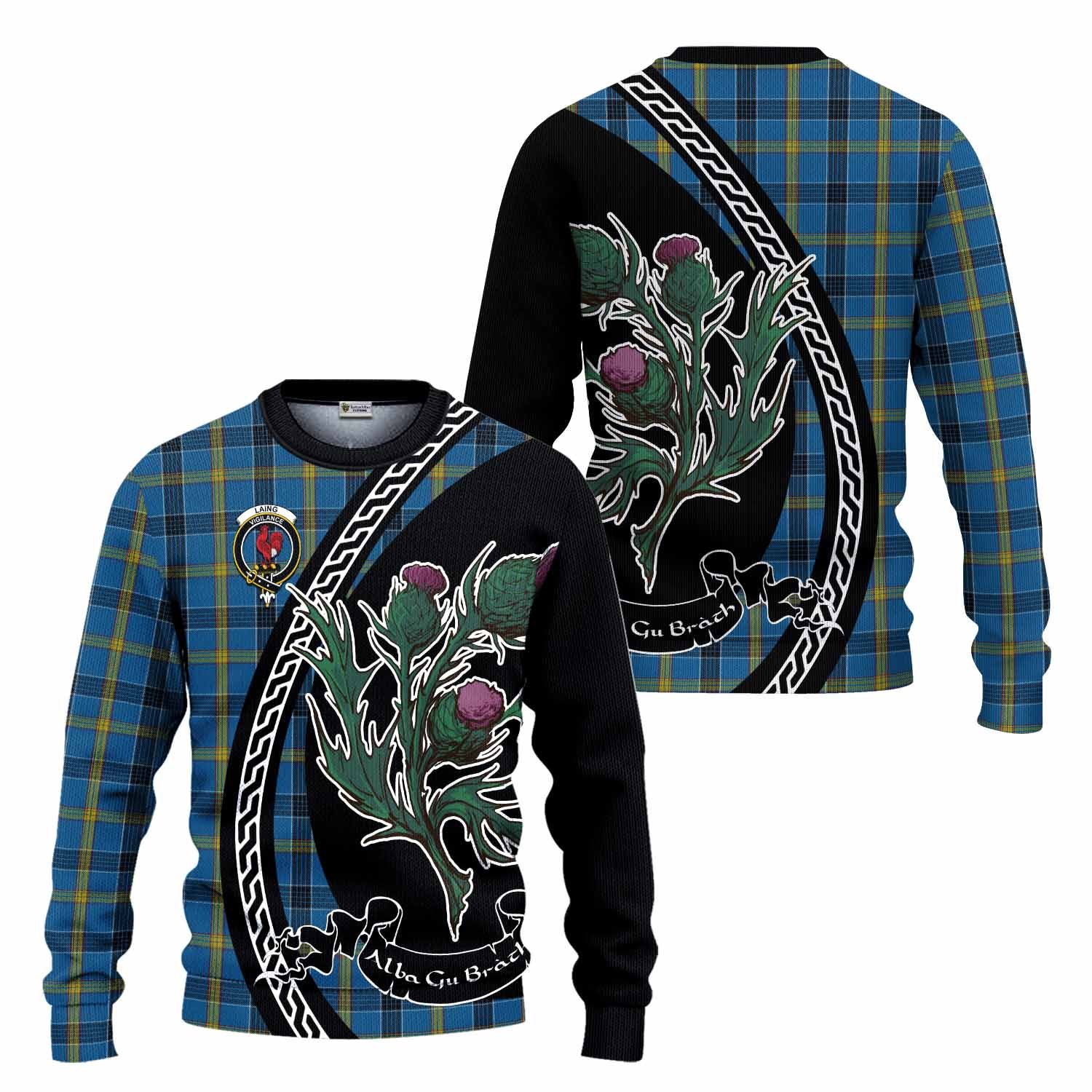 Laing Family Crest Tartan Knitted Sweater Alba Thistle Inspired - Tartan Vibes Clothing