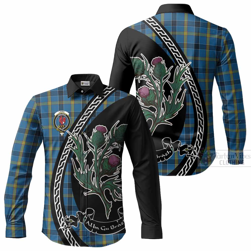 Laing Family Crest Tartan Long Sleeve Button Shirts Alba Thistle Inspired - Tartan Vibes Clothing