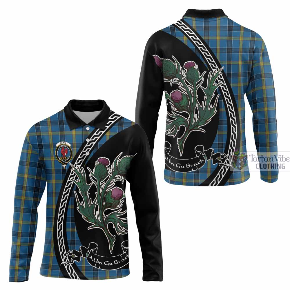 Laing Family Crest Tartan Long Sleeve Polo Shirt Alba Thistle Inspired - Tartan Vibes Clothing