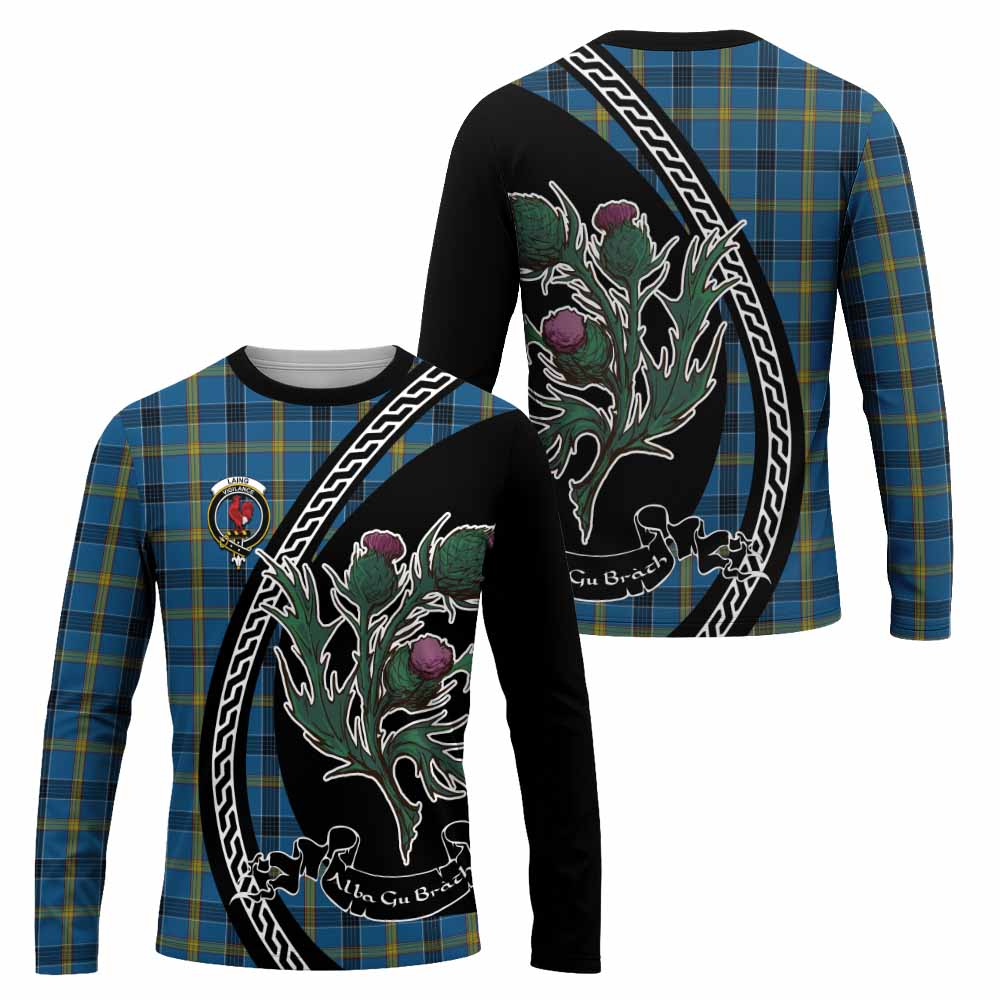 Laing Family Crest Tartan Long Sleeve T-Shirt Alba Thistle Inspired - Tartan Vibes Clothing