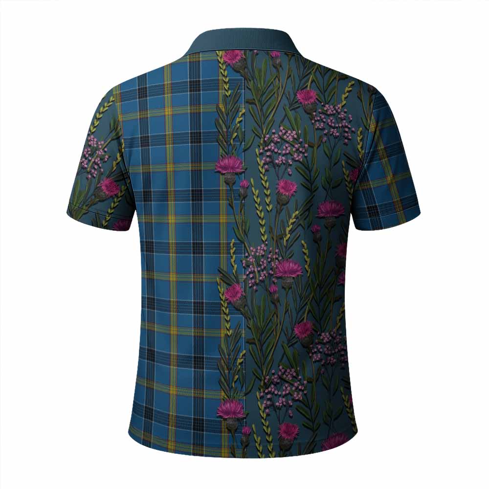 Laing Family Crest Tartan Polo Shirt Scottish Thistle Flower Pattern Half Style - Tartan Vibes Clothing