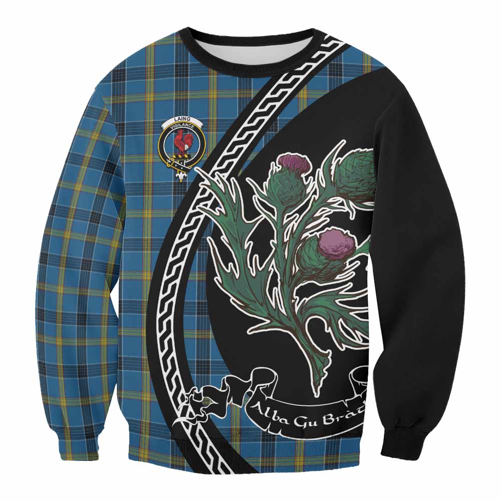 Laing Family Crest Tartan Sweatshirt Alba Thistle Inspired - Tartan Vibes Clothing