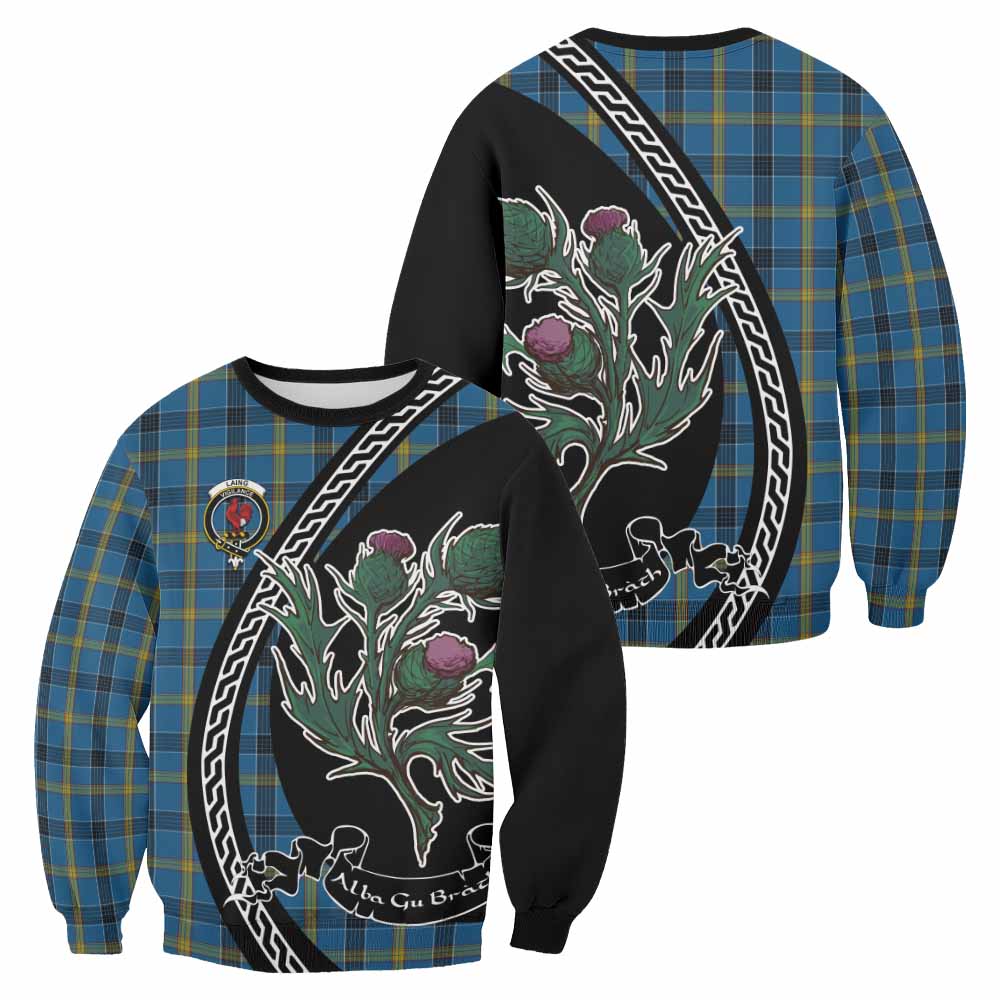 Laing Family Crest Tartan Sweatshirt Alba Thistle Inspired - Tartan Vibes Clothing