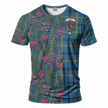 Laing Family Crest Tartan T-Shirt Scottish Thistle Flower Pattern Half Style - Tartan Vibes Clothing