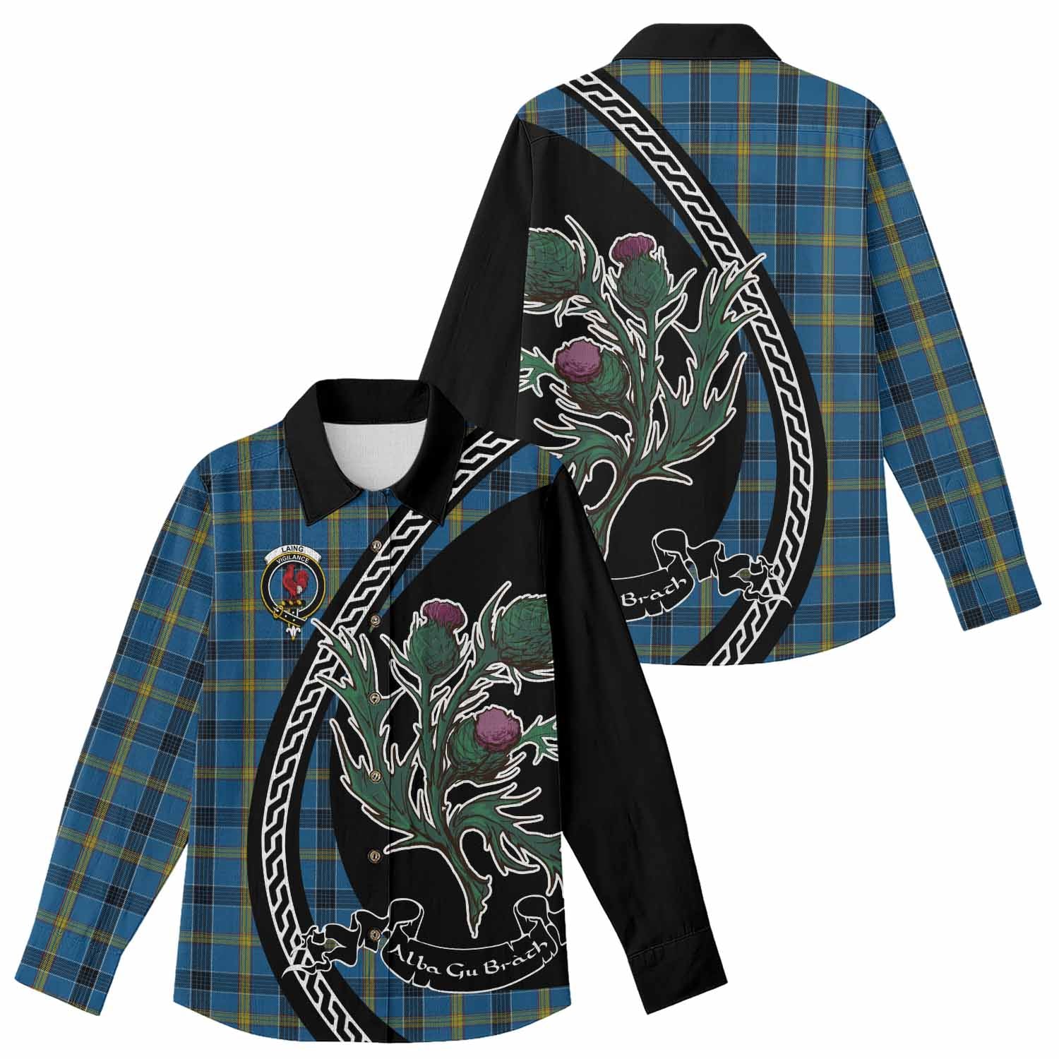 Laing Family Crest Tartan Women Casual Shirt Alba Thistle Inspired - Tartan Vibes Clothing