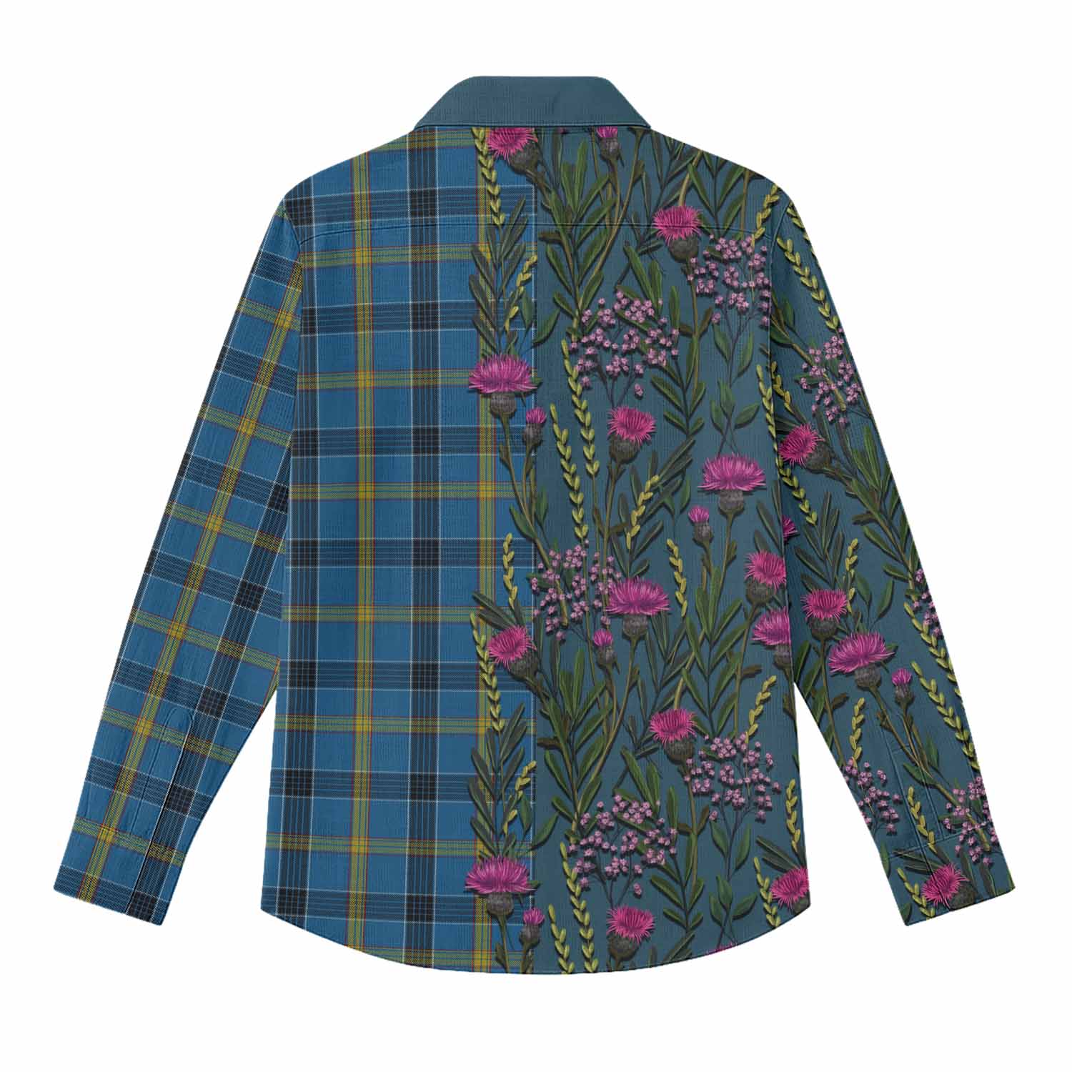 Laing Family Crest Tartan Women Casual Shirt Scottish Thistle Flower Pattern Half Style - Tartan Vibes Clothing