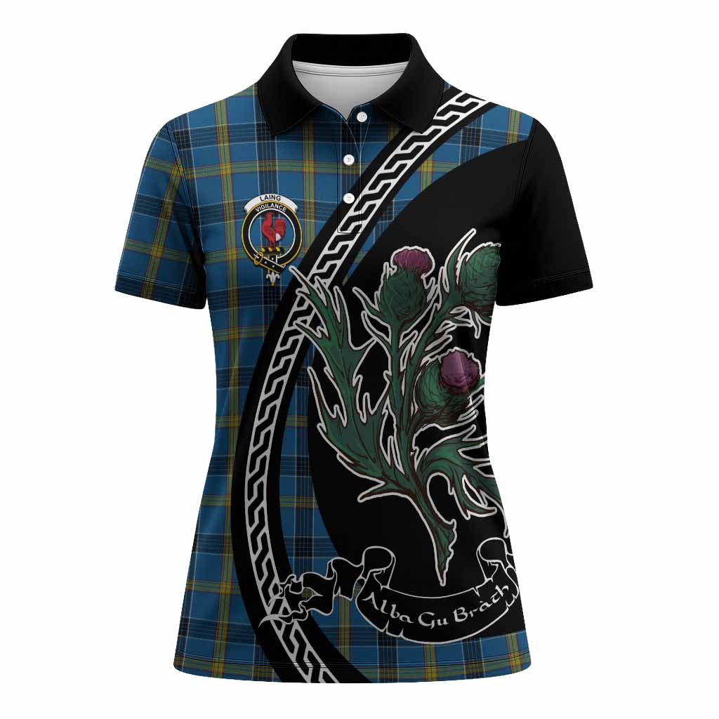 Laing Family Crest Tartan Women Polo Shirt Alba Thistle Inspired - Tartan Vibes Clothing