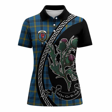 Laing Family Crest Tartan Women Polo Shirt Alba Thistle Inspired