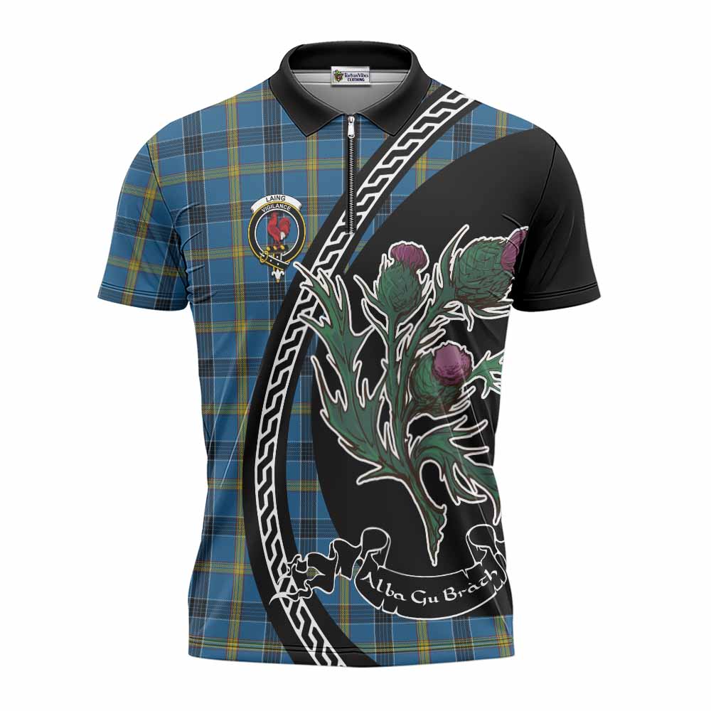 Laing Family Crest Tartan Zipper Polo Shirt Alba Thistle Inspired - Tartan Vibes Clothing