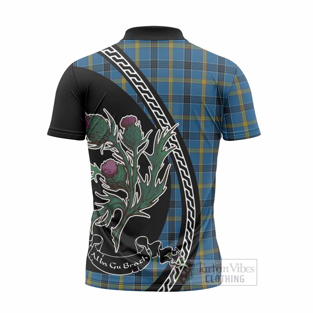 Laing Family Crest Tartan Zipper Polo Shirt Alba Thistle Inspired - Tartan Vibes Clothing