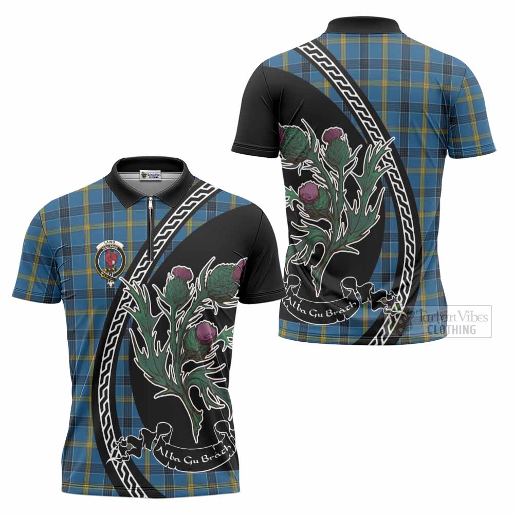 Laing Family Crest Tartan Zipper Polo Shirt Alba Thistle Inspired - Tartan Vibes Clothing