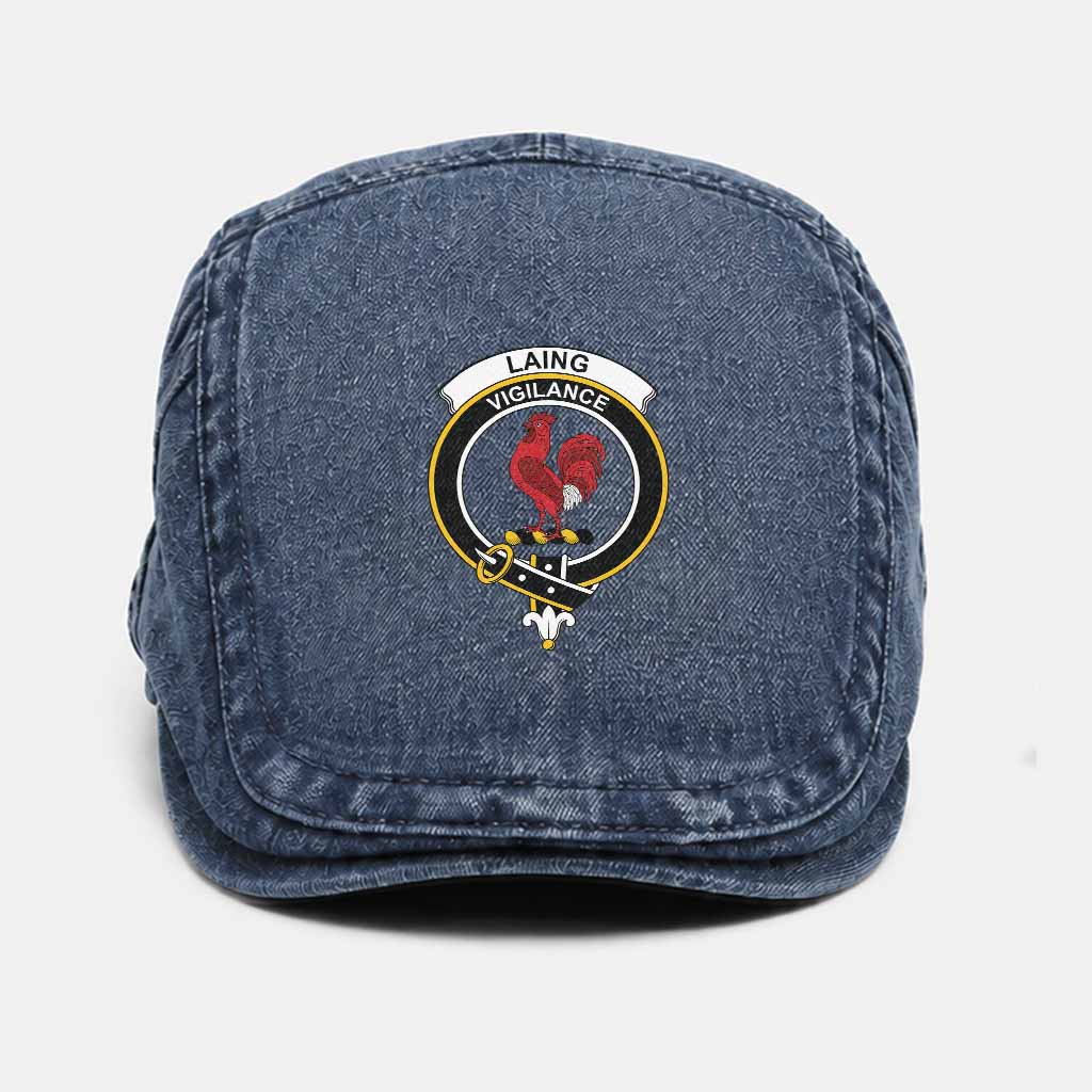 Laing Scottish Clan Crest Washed Flat Cap - Unisex Jeff Cap One Size (Adjustable) Dark Blue - Tartan Vibes Clothing