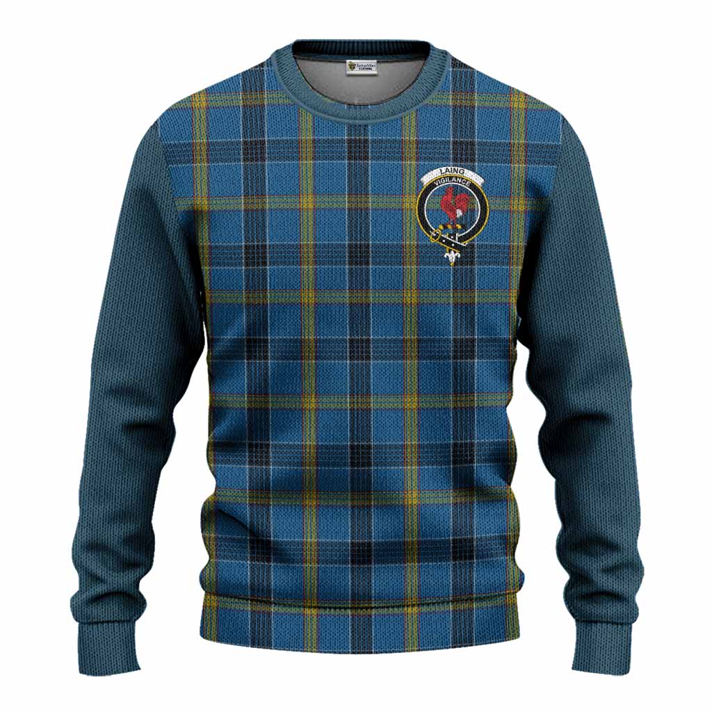 Laing Tartan Accent Knitted Sweater with Family Crest