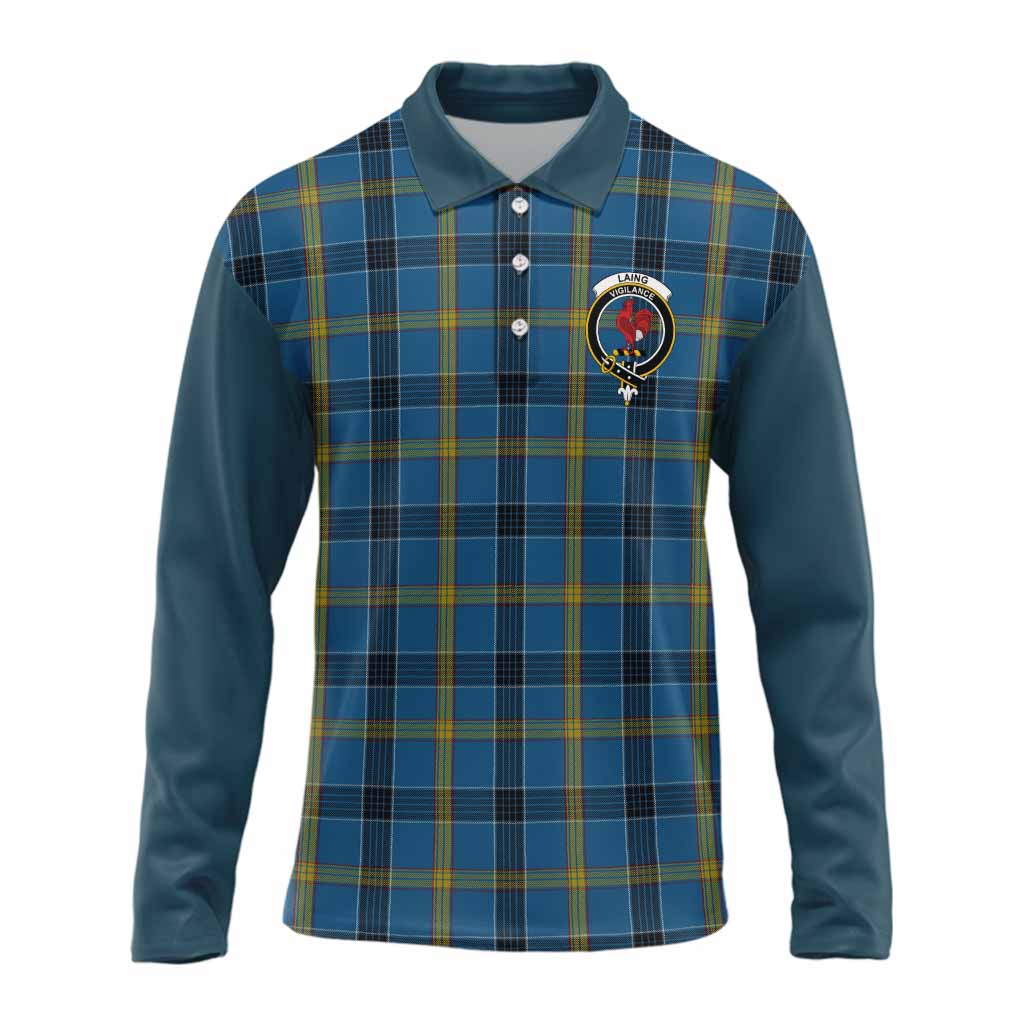 Laing Tartan Accent Long Sleeve Polo Shirt with Family Crest