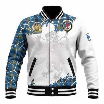 Laing Tartan Baseball Jacket with Family Crest and Lion Rampant Grunge Style