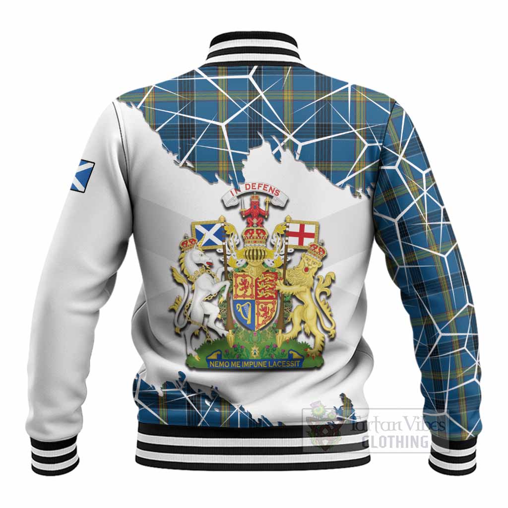 Laing Tartan Baseball Jacket with Family Crest and Lion Rampant Grunge Style