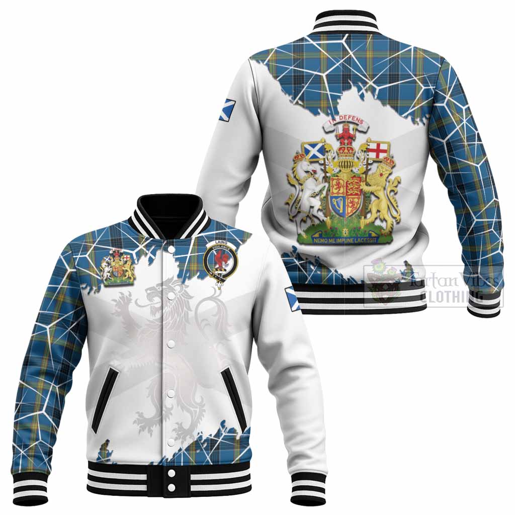 Laing Tartan Baseball Jacket with Family Crest and Lion Rampant Grunge Style