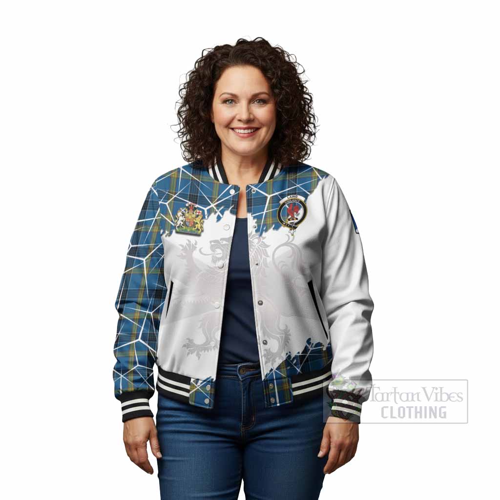 Laing Tartan Baseball Jacket with Family Crest and Lion Rampant Grunge Style