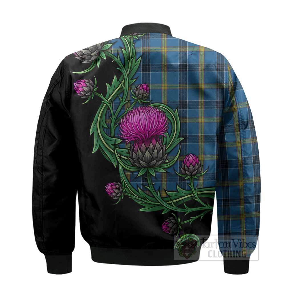 Laing Tartan Bomber Jacket Resilient Scottish Thistle - Tartan Vibes Clothing