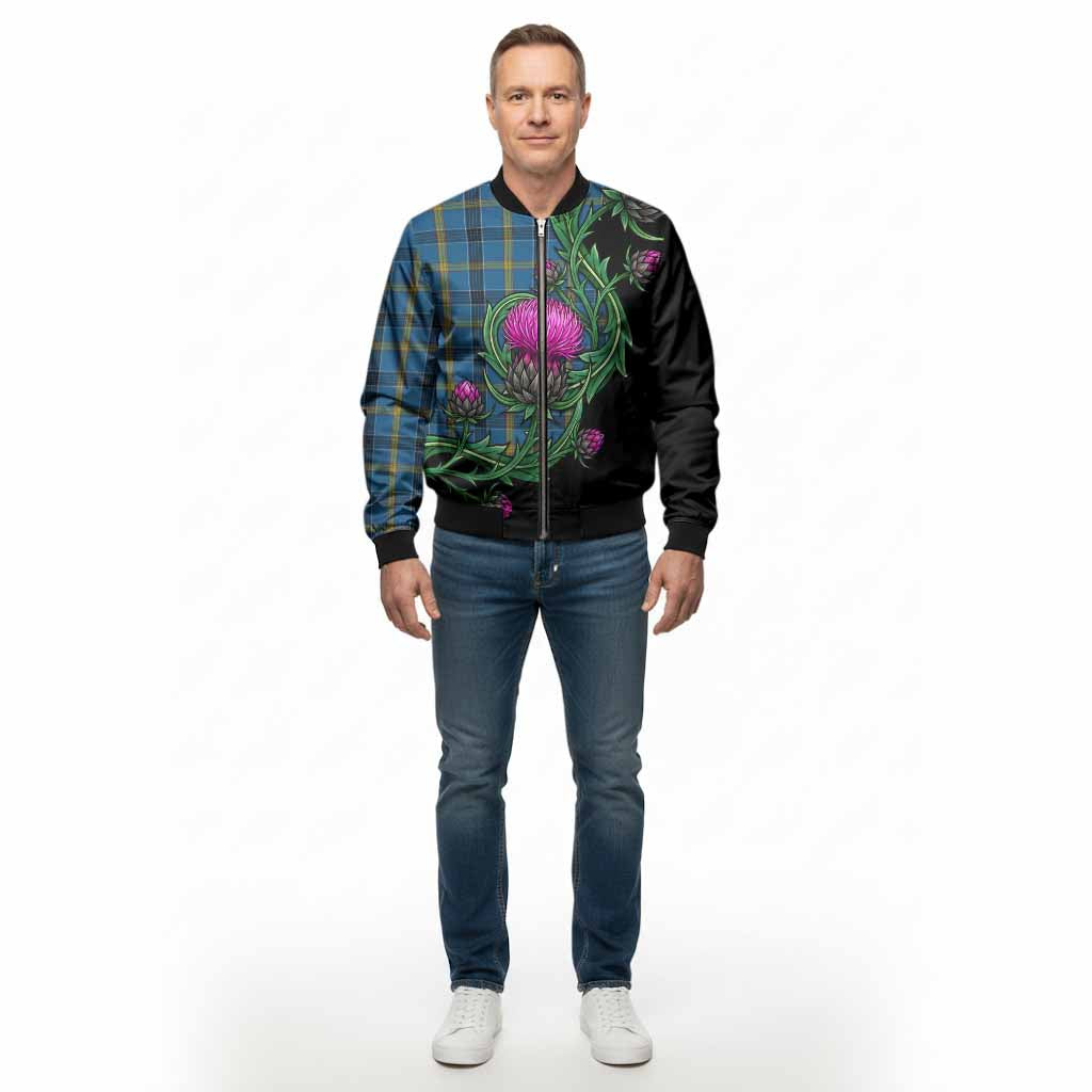 Laing Tartan Bomber Jacket Resilient Scottish Thistle - Tartan Vibes Clothing