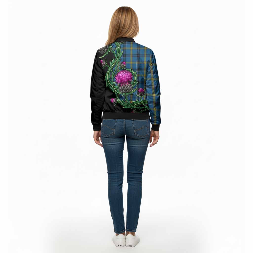 Laing Tartan Bomber Jacket Resilient Scottish Thistle - Tartan Vibes Clothing