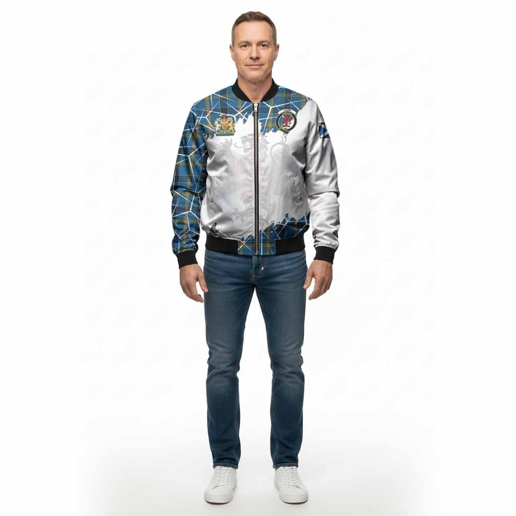 Laing Tartan Bomber Jacket with Family Crest and Lion Rampant Grunge Style