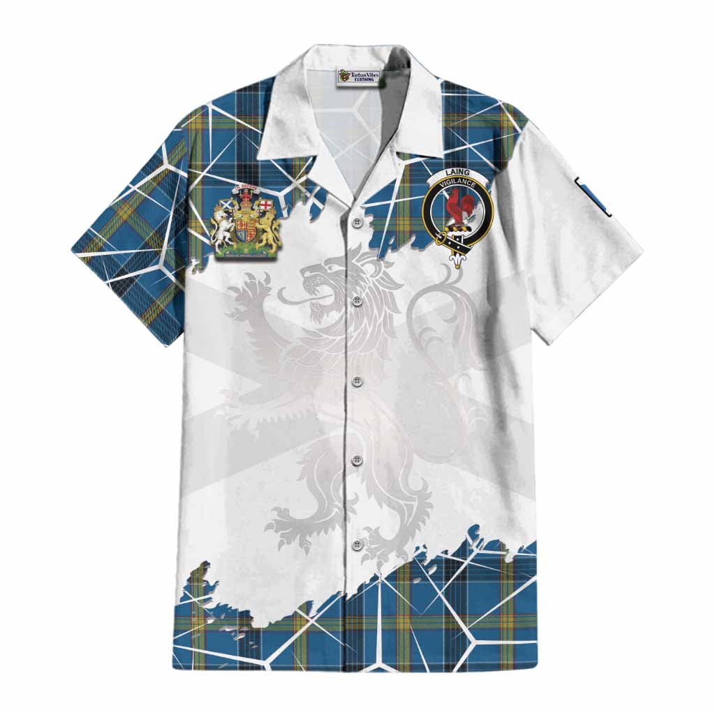 Laing Tartan Cotton Hawaiian Shirt with Family Crest and Lion Rampant Grunge Style