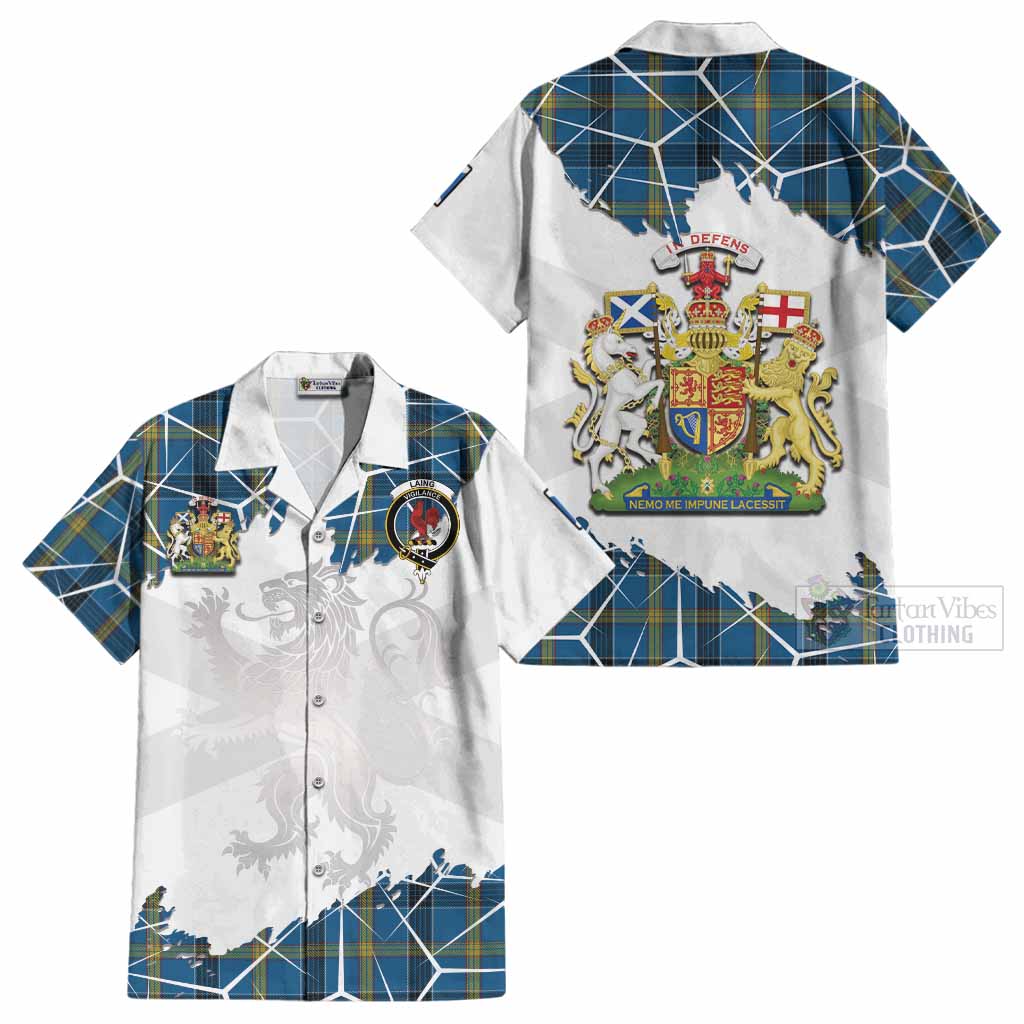 Laing Tartan Cotton Hawaiian Shirt with Family Crest and Lion Rampant Grunge Style