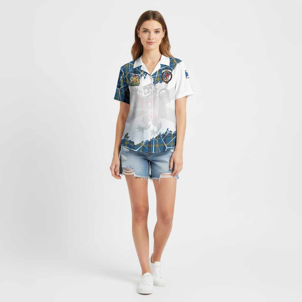 Laing Tartan Cotton Hawaiian Shirt with Family Crest and Lion Rampant Grunge Style