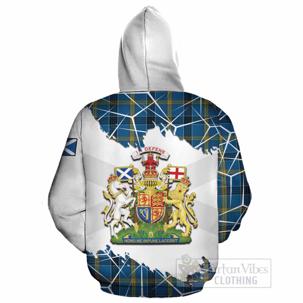Laing Tartan Cotton Hoodie with Family Crest and Lion Rampant Grunge Style