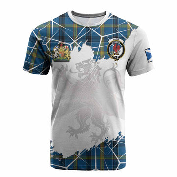 Laing Tartan Cotton T-shirt with Family Crest and Lion Rampant Grunge Style