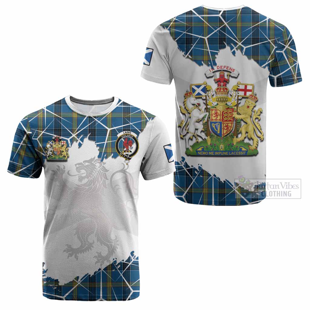 Laing Tartan Cotton T-shirt with Family Crest and Lion Rampant Grunge Style