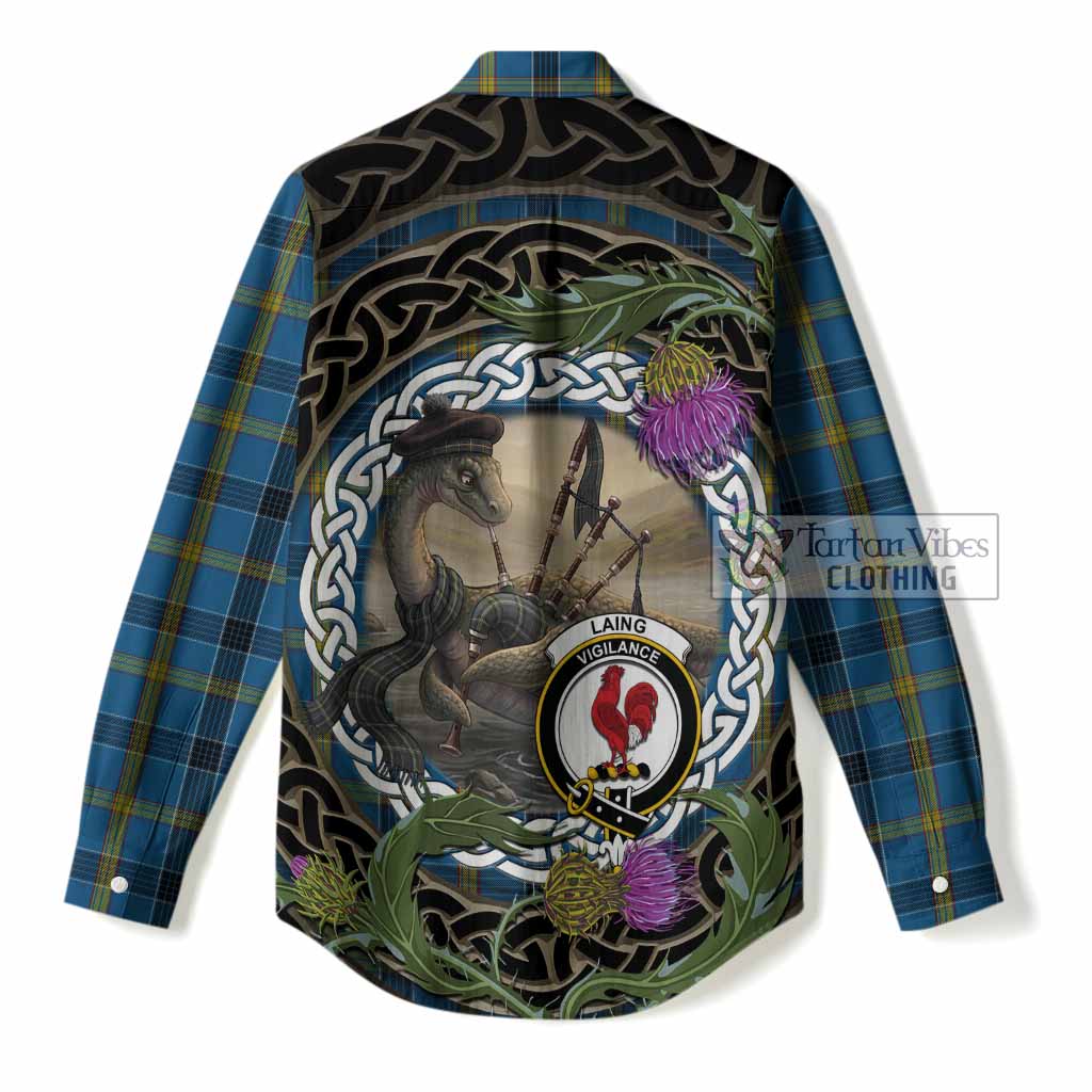 Laing Tartan Crest Bagpipe Nessie Women Casual Shirt Scottish Loch Ness Monster Celtic Thistle