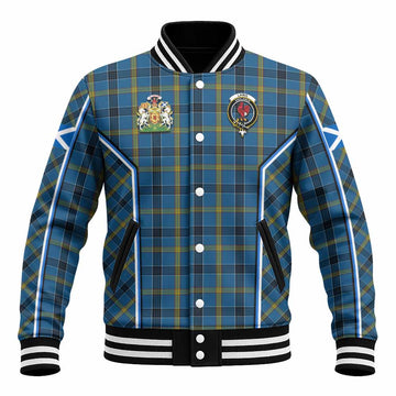 Laing Tartan Crest Baseball Jacket Scotland Coat of Arm Flag Style