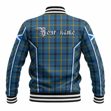 Laing Tartan Crest Baseball Jacket Scotland Coat of Arm Flag Style