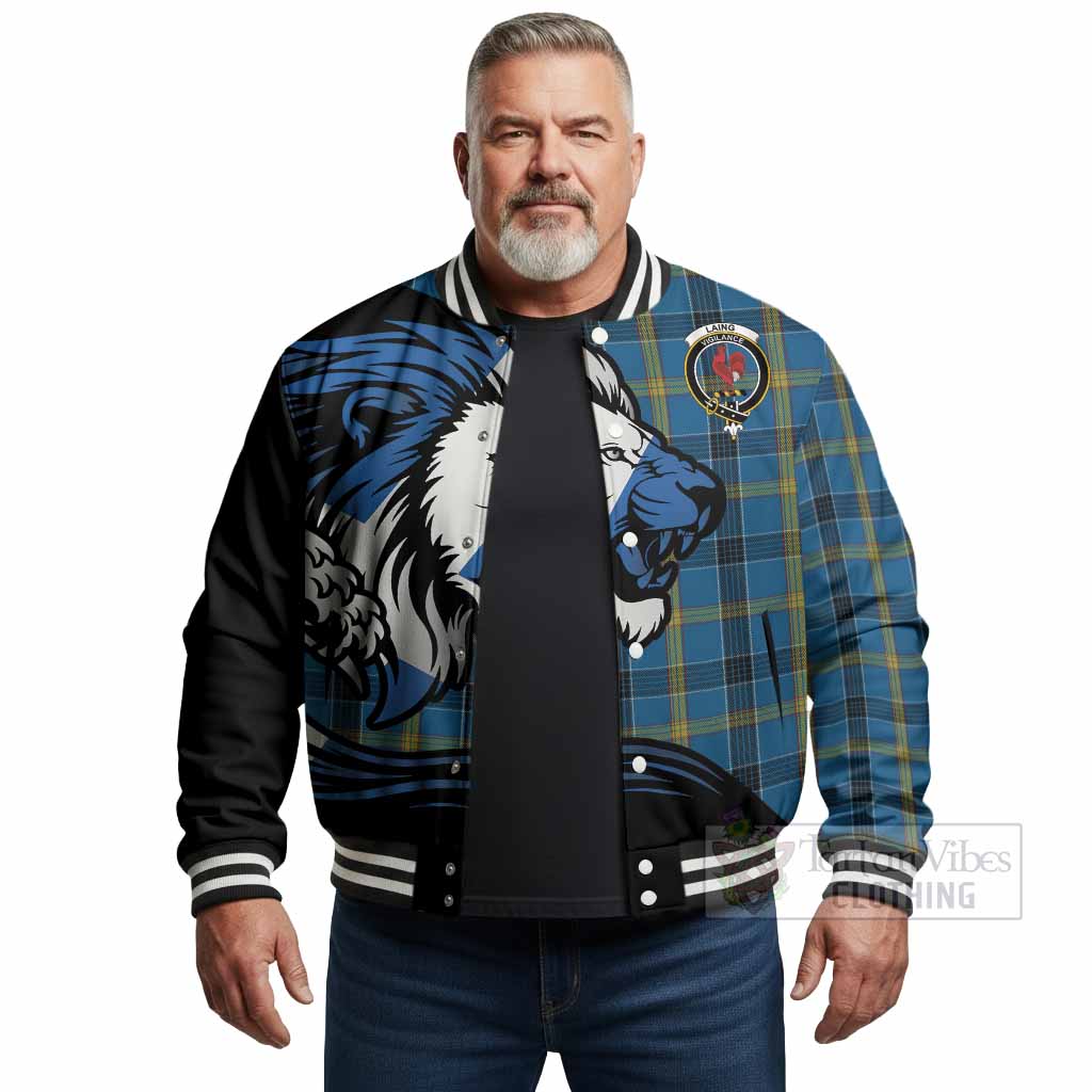 Laing Tartan Crest Baseball Jacket Scottish Golden Lions Wave Flow