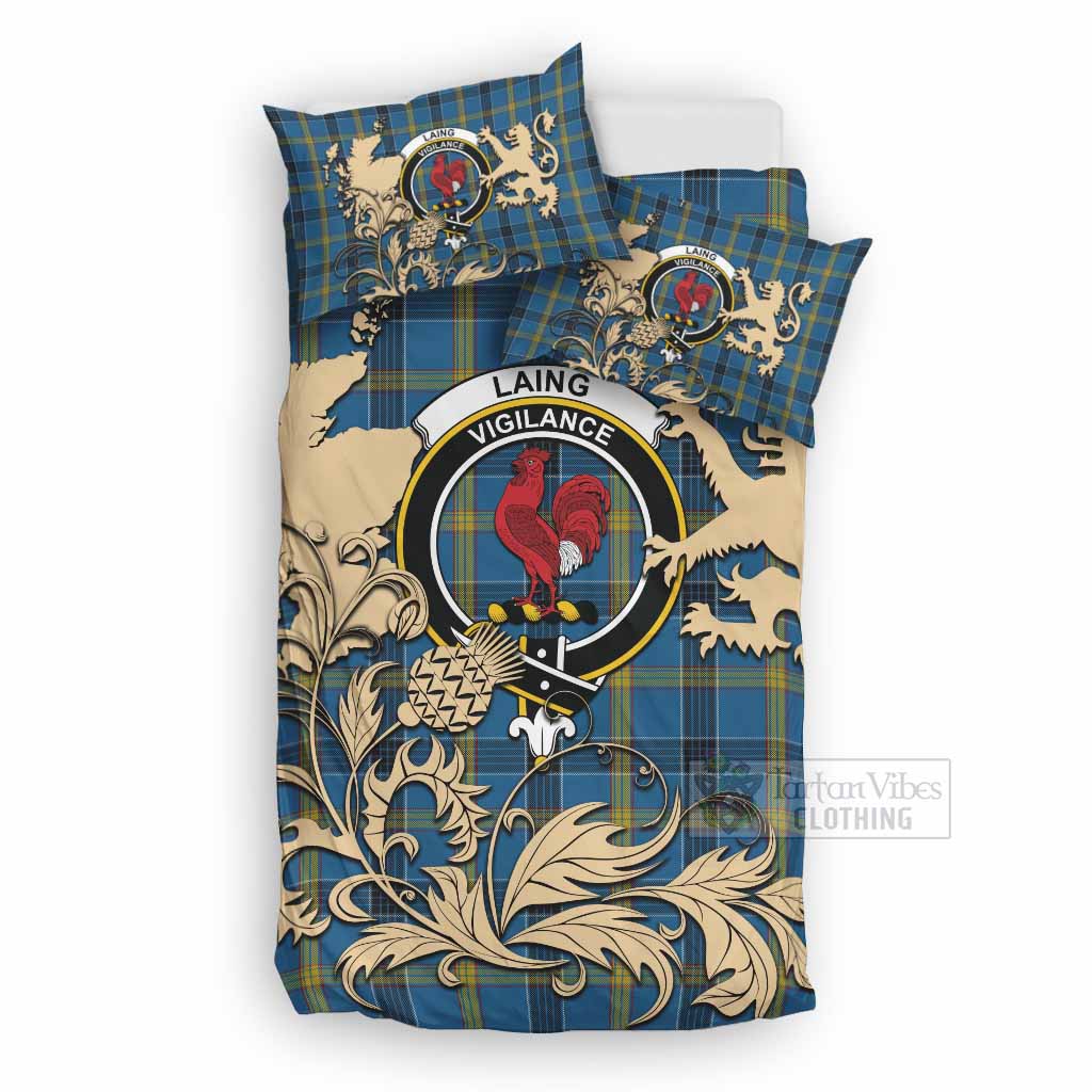 Laing Tartan Crest Bedding Set with Scottish Iconic Symbols 