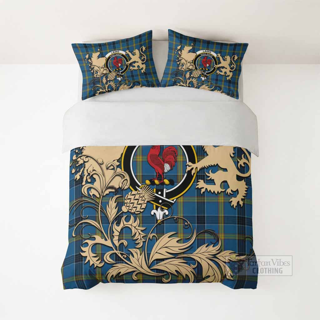 Laing Tartan Crest Bedding Set with Scottish Iconic Symbols 