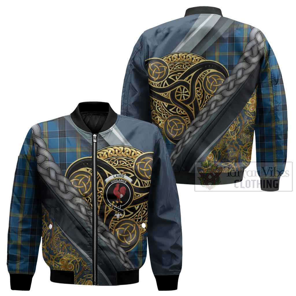 Laing Tartan Crest Bomber Jacket Scottish Triskele Celtic