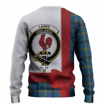 Laing Tartan Crest Christmas Christmas Ugly Sweater Highland Cow Bagpipes Coquette Bow Style
