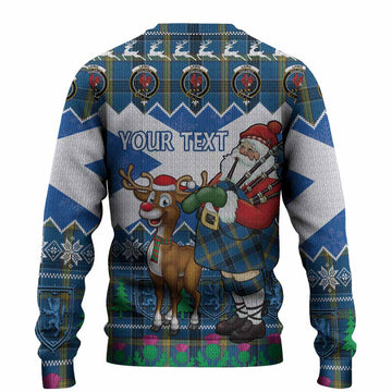 Laing Tartan Crest Christmas Christmas Ugly Sweater Scotland Santa With Bagpipes Cute Reindeer