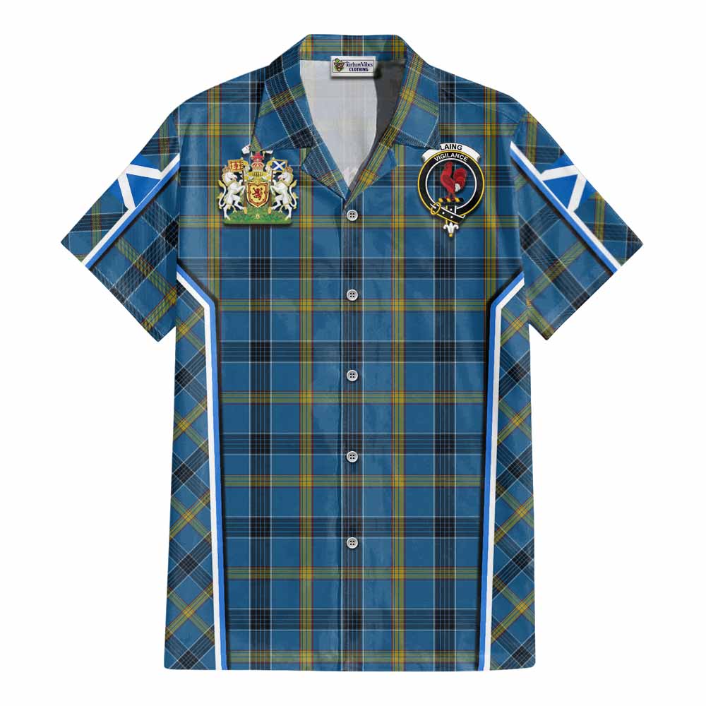 Laing Tartan Crest Cotton Hawaiian Shirt Scotland Coat of Arm Flag Style - Tartan Vibes Clothing
