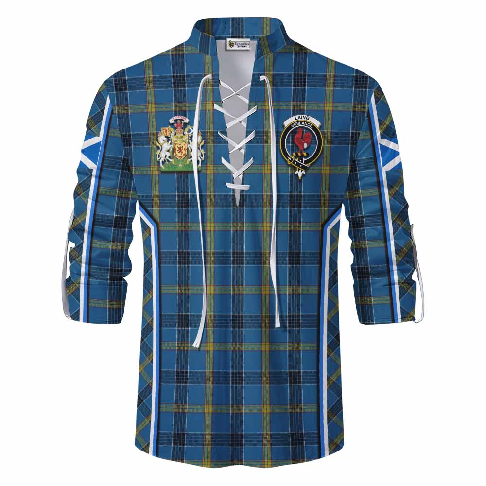 Laing Tartan Crest Ghillie Kilt Shirt Scotland Coat of Arm Flag Style - Tartan Vibes Clothing