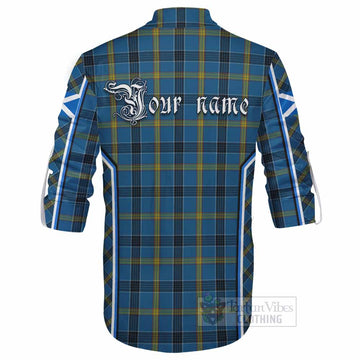 Laing Tartan Crest Ghillie Kilt Shirt Scotland Coat of Arm Flag Style