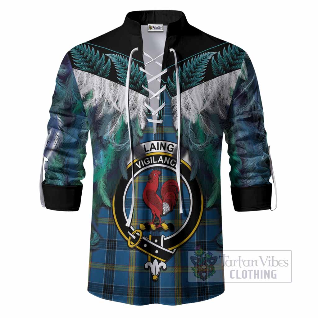 Laing Tartan Crest Ghillie Shirt New Zealand Maori Korowai Cloak