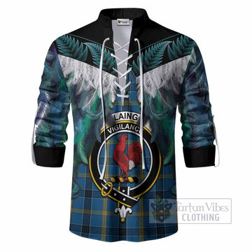 Laing Tartan Crest Ghillie Shirt New Zealand Maori Korowai Cloak