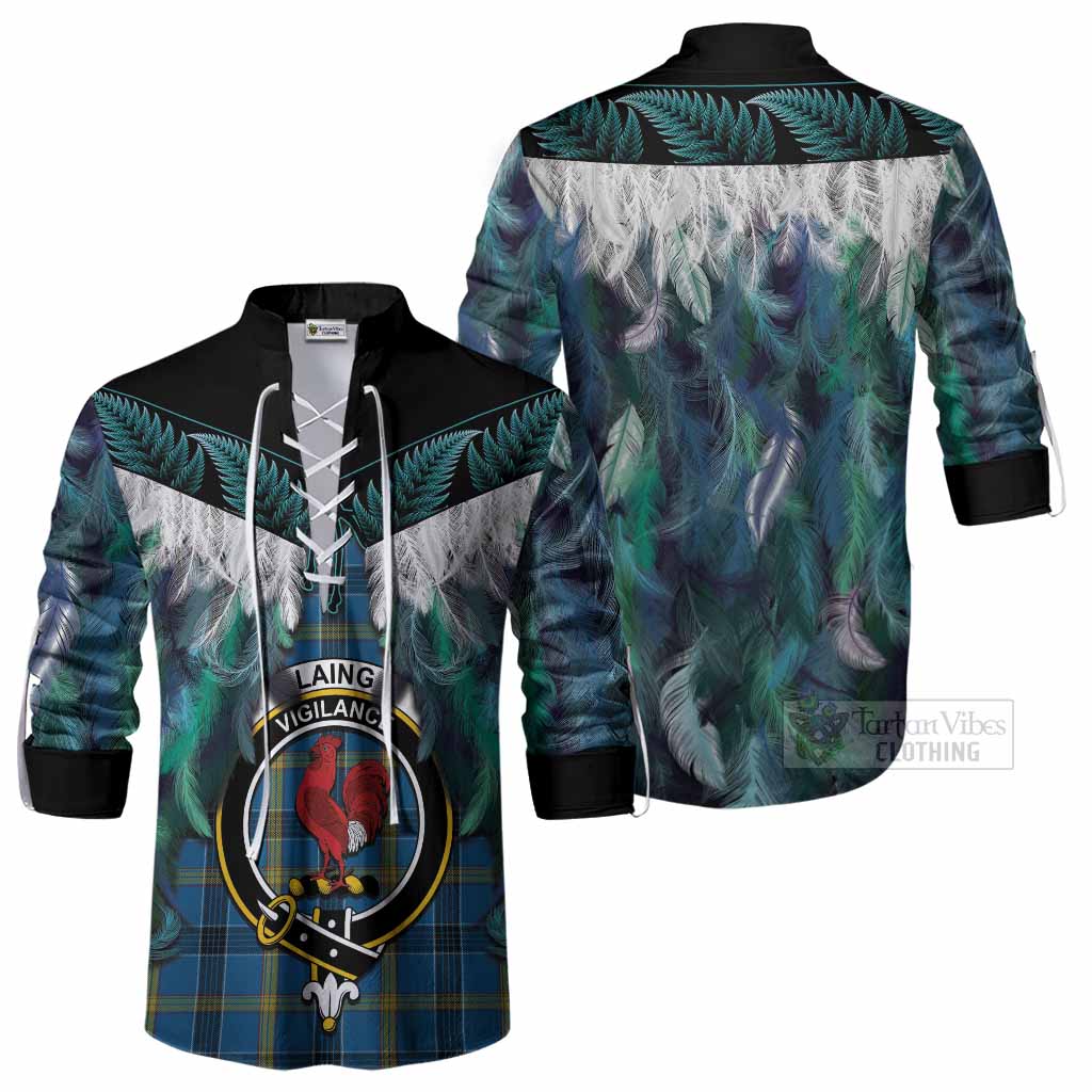 Laing Tartan Crest Ghillie Shirt New Zealand Maori Korowai Cloak